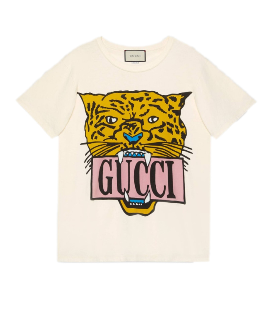 Gucci 虎头logo棉质短袖t恤in Neutrals Modesens