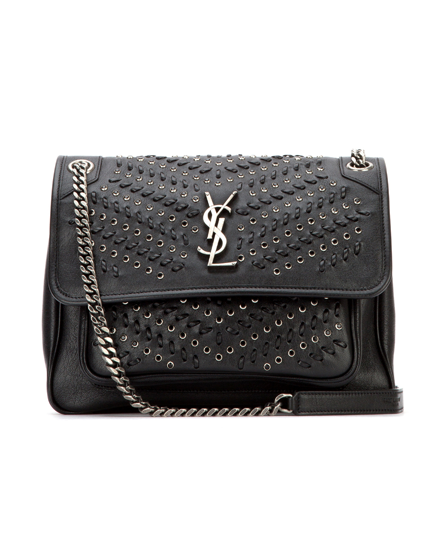 Saint Laurent Niki中号编织单肩包in Black Modesens