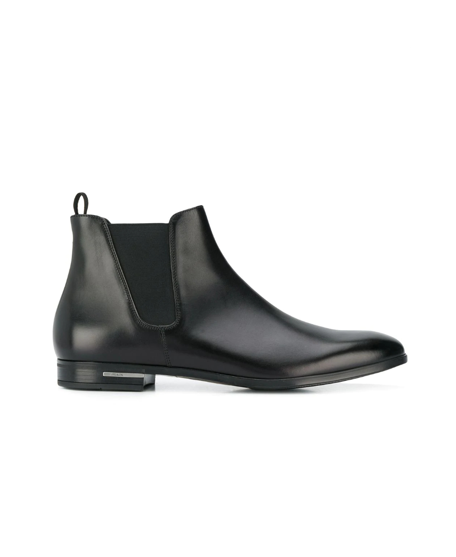 Prada Men's Genuine Leather Ankle Boots Spazzolato Fume In Black | ModeSens