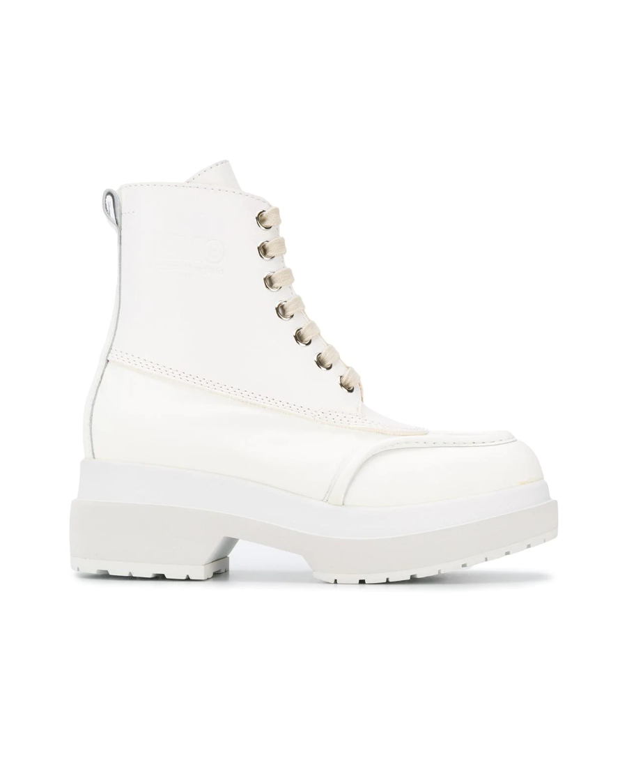 Mm6 Maison Margiela 拉链厚底靴子in White Modesens