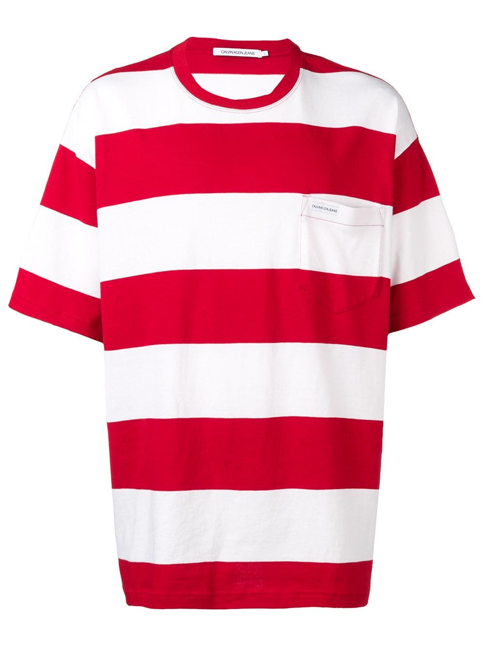 Calvin Klein 双色横条纹徽标贴片t恤 In Red | ModeSens